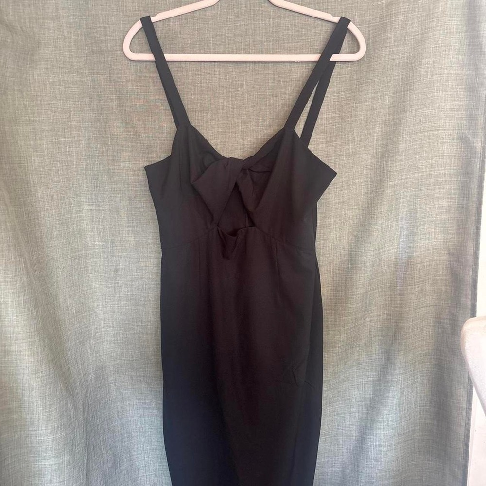 BHLDN Black midi dress with tie detail and keyhole with slit in back, new
